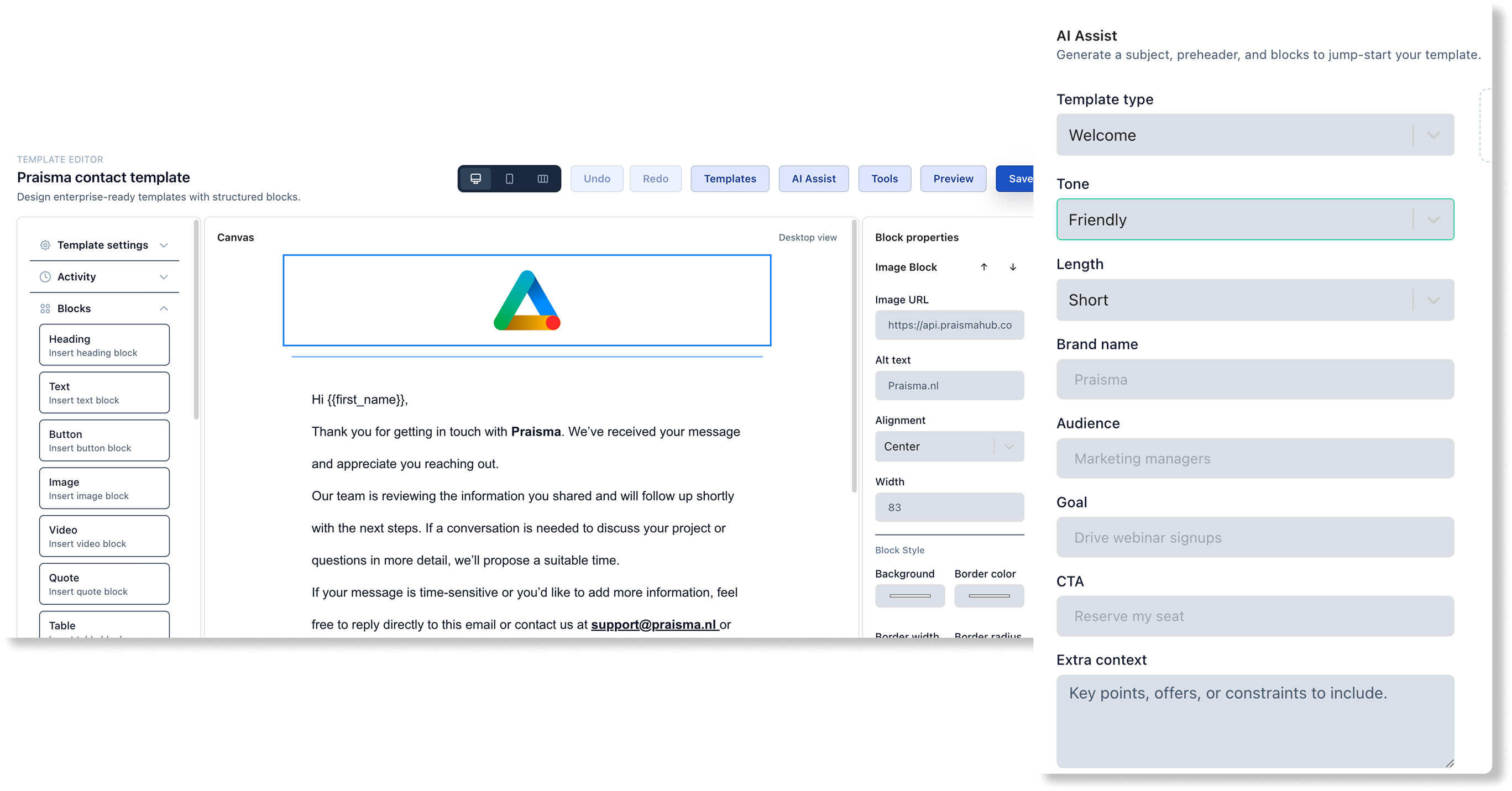 Advanced template editor